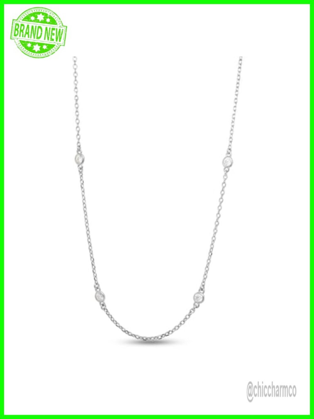 Dainty Moissanite Bezel Station Necklace 14k White Gold Over Sterling Silver